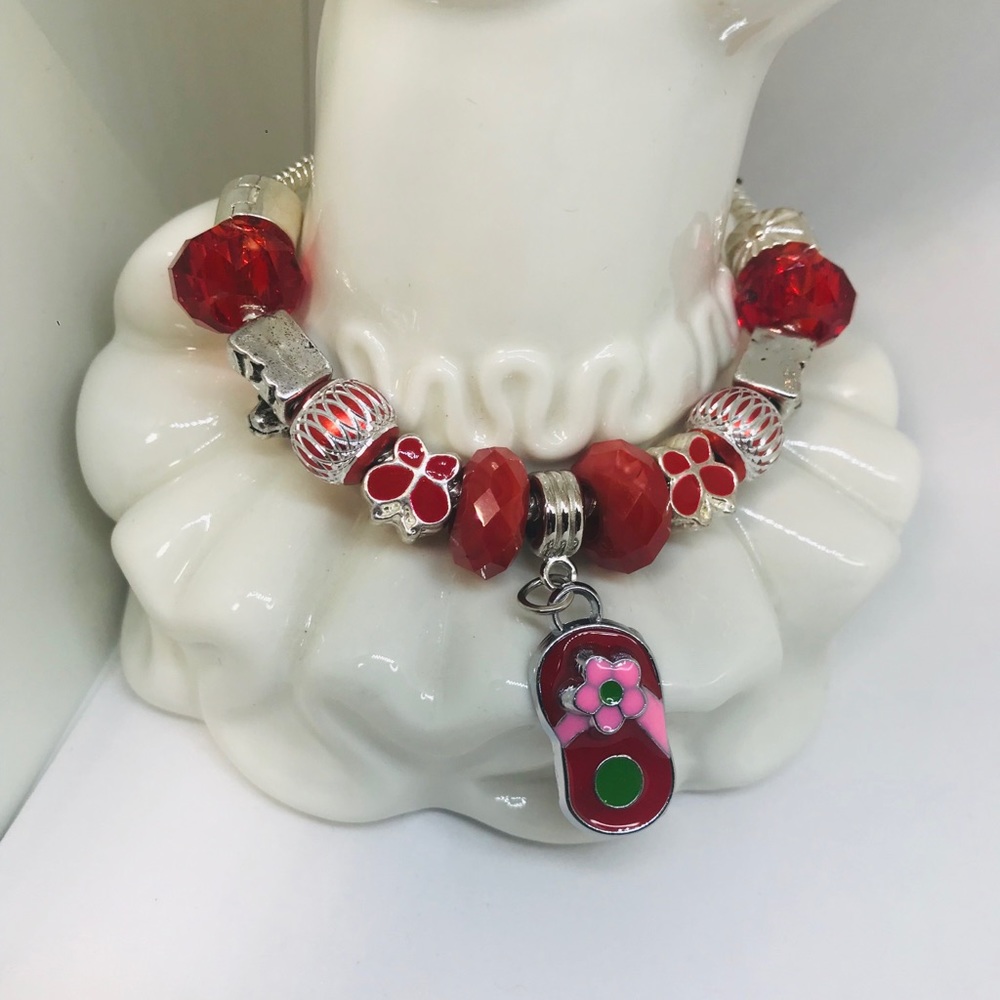 New Girls Euro Bracelet in Red and Silver